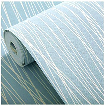 Blooming Wall:Non-Woven Classic Plain Stripe Moonlight Forest Textured Wallpaper,20.8 In32.8 Ft=57 Sq ft Per Roll,Light Blue