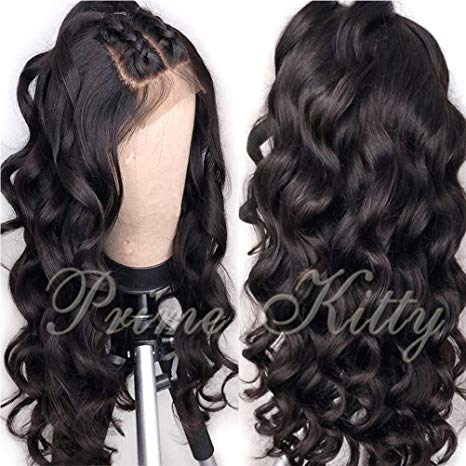 9A Human Hair Wigs with Baby Hair Body Wave Remy Braziilian Human Hair Wig for Black Women Glueless Human Hair Lace Front Wigs Pre Plucked Lace Frontal Wig Human Hair Wavy 130% Density 18"
