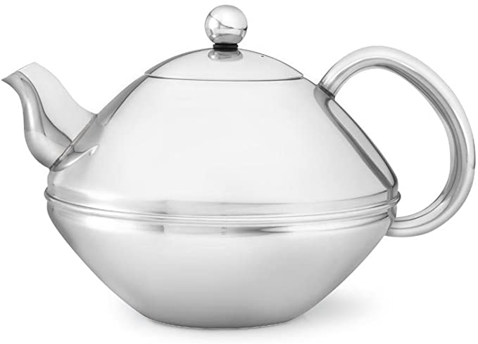 bredemeijer Ceylon Double Walled Teapot, 1.4-Liter, Stainless Steel Glossy Finish with Chromium Accents
