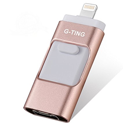 iOS USB Flash Drives for iphone 32GB [3-in-1] Lightning OTG Jump Drive, G-TING External Micro USB Memory Storage Pen Drive, Encrypted Flash Memory Stick for iPhone, iPad, Android and PC (Pink)