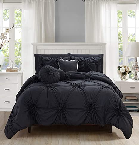 Luxurious, Softest, Coziest 10-Piece Bed-in-a-Bag Sunflower Comforter Set, Silky Soft Complete Comforter Set Includes Bed Sheet Set with Double Sided Storage Pockets Featured, King/Cal King, Black