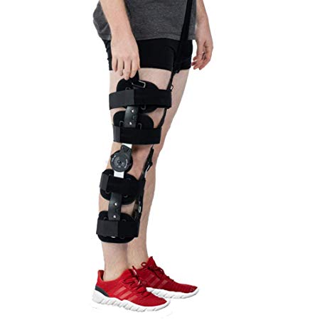 Hinged ROM Knee Brace with Strap,Post OP Patella Injury Immobilizer Support Medical Orthopedic Guard Protector - Adjustable Full Leg Stabilizer for ACL, Ligament, Sports Injuries