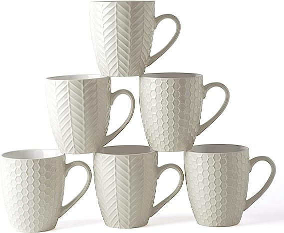 AmorArc 15oz Coffee Mugs Set of 6, Large Ceramic Coffee Mugs for Men Women Dad Mom, Modern Coffee Mugs with handle for Tea/Latte/Cappuccino/Cocoa. Dishwasher&Microwave Safe, Beige