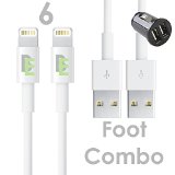 2 pack combo Apple MFI Certified Charging Cables for iPhone 5 5S 5C 6 6 Plus ios 8 Compatible with Authentication Chip - 2 Meters in Length 66 Feet 1 Dual Car Charger 21 A 2 Pack 6 Foot Combo