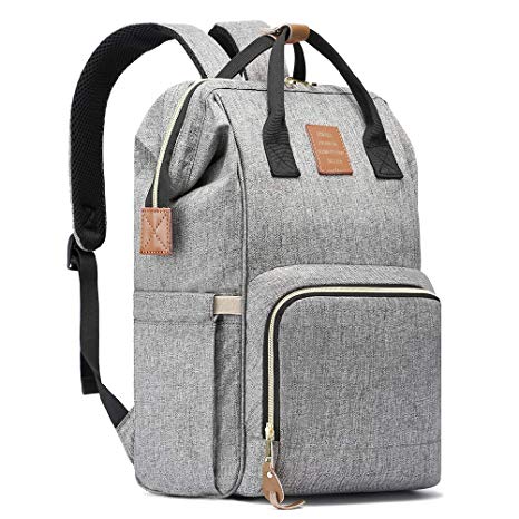 HaloVa Diaper Bag, Multi-Functional Travel Backpack Nappy Bags for Baby Care, Large Capacity, Leather Tag, Heather Grey