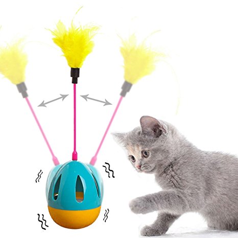 Interactive Cat Toys, Tumbler Kitten Toy Ball with Feathers Entertaining Funny Toy Ball by IN HAND