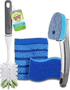 Scotch-Brite Kitchen Cleaning & Dish Washing Starter Kit: Non-Scratch Scrub Sponge (6 Pack)   Non-Scratch Advanced Soap Control Dishwand   Glass and Water Bottle Brush