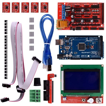 Quimat 3D Printer Controller Kit for Arduino Mega 2560 Uno R3 Starter Kits  RAMPS 1.4   5pcs A4988 Stepper Motor Driver   LCD 12864 for Arduino Reprap