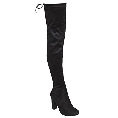 Beston DE01 Women's Block Heel Drawstring Over The Knee Thigh High Stretchy Boot