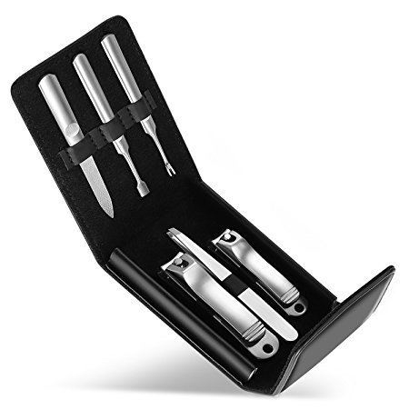 BESTOPE Nail Clippers Set Fingernail and Toenail Clipper, Stainless Steel, Comes with A Travel Leather Bag (6 Pcs)