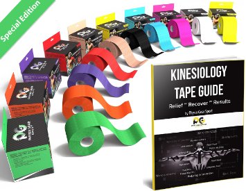 Kinesiology Tape - Pain Relief Adhesive - Best Therapeutic Muscle Support Aid -FREE 82pg EBOOK Taping Guide- Sports Wrap for Plantar Fasciitis Shin Splints Knee Elbow Wrist Back Shoulder Ankle & Neck