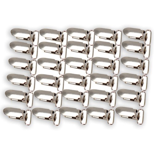 Vktech 25mm Metal Suspender Clips with Plastic Tooth,30Pcs (Silver)