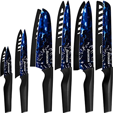 Knife Set, 12-Piece Constellation Kitchen Knife Set with Sheaths, 6 Knives with 6 Blade Guards, Dishwasher Safe