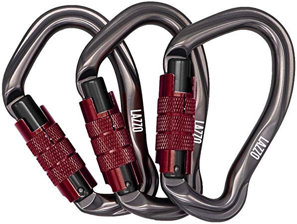 LAZZO 3 Pack Twist Lock Climbing Carabiner Clips, Auto Locking and Heavy Duty, Perfect for Climbing and Rappelling, Carabiner Dog Leash, D Shaped 4.21 Inch, Large Size