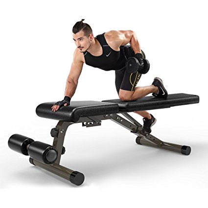 Heavy Workout Utility Weight Bench - 882 lbs Capacity,FEIERDUN Adjustable Gym Bench 5 Back Pad Positions from Flat/Incline/Decline with 3 Position