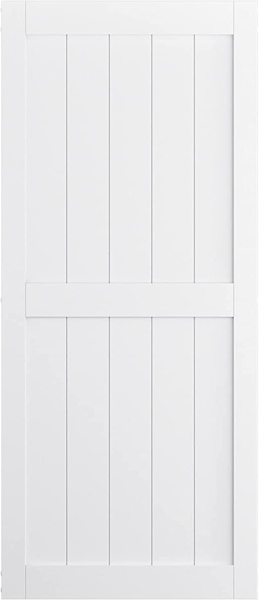 SmartStandard 36 x 84 inch White Barn Door Slab MDF Non-Bending Sliding Closet Door, Waterproof PVC Coating, Interior Single Door Only, H-Frame