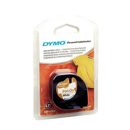 DYMO LT Iron-On Fabric Labels 12-Inch x 65-Foot Roll Black Print on White Iron On for LetraTag Printers