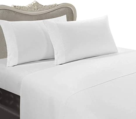 Luxurious White Solid/Plain, Twin Size, 300 Thread Count Ultra Soft Single-Ply 100% Egyptian Cotton 3 Piece Bed Sheet Set (Extra Deep Pocket) - Includes 300TC Flat, Fitted Sheet and 1 Pillow Case