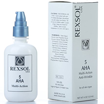 REXSOL 5 AHA Multi-action Anti-Wrinkle Cream | With Vitamin E, Algae Extract, Ginseng Extract, Calendula Extract,Caviar Extract | Diminishes appearance of fine lines & wrinkles (120 ml / 4 fl oz)