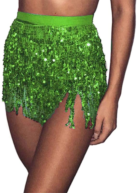 Victray Belly Dance Hip Skirt Tassel Scarf Sequin Wrap Rave Costume for Women