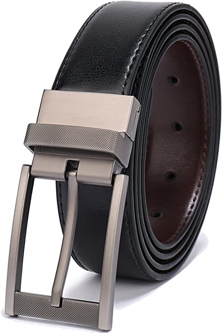 Belts for Men Reversible Leather 1.25” Waist Strap Fashion Dress Buckle Beltox