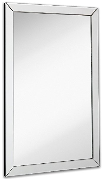 Large Flat Framed Wall Mirror with 2 Inch Edge Beveled Mirror Frame | Premium Silver Backed Glass Panel | Vanity, Bedroom, or Bathroom | Mirrored Rectangle Hangs Horizontal or Vertical (24" x 36")