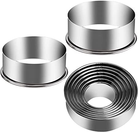 Eokeanon 9 Pieces Stainless Steel Cookie Cutter Set Biscuit Plain Edge Round Cutters Metal Ring Baking Molds Ranging from 2-6 Inches