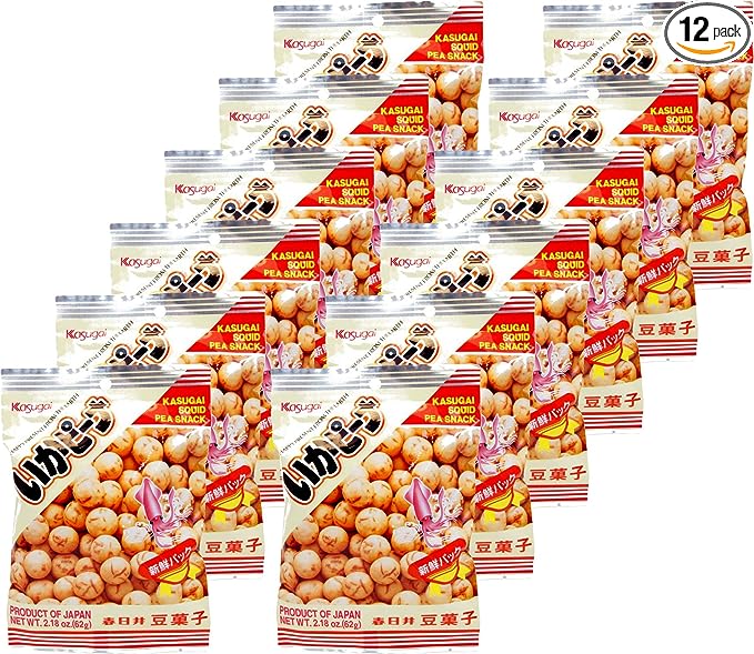 Kasugai Squid Pea Snack (Ika Peana) Net Wt. 2.18oz/62g (12 Pack)