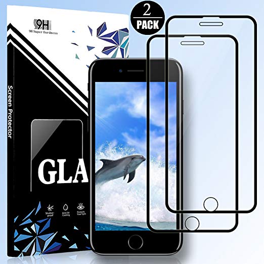 EESHELL iPhone 8/7/6S/6 Screen Protector, [2 Pack] 9H Hardness Full Coverage Tempered Glass, Shatter-Proof, HD Clarity, 3D Touch, Anti- Scratch, Anti-Bubble Film for iPhone 8/7/6S/6-Black