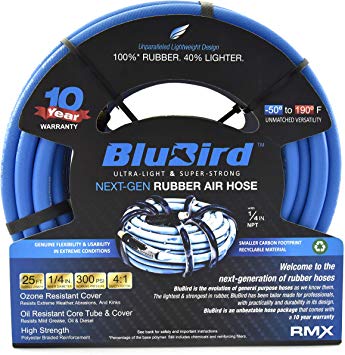 BluBird Lightest, Strongest, Most Flexible Rubber Air Hose (1/4" x 25') - BB1425