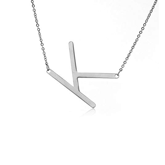 AOCHEE Stainless Steel Sideways Big Initial Necklace Alphabet 26 Letters Choker A-Z