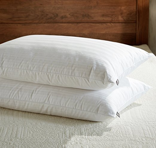Millihome® Dobby Stripe White Goose Feather and Down Pillow, 100% Egyptian Cotton, White, Set of 2 , Standard / Queen Size