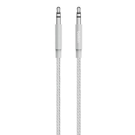 Belkin Premium 3.5 mm Braided Tangle Free Aux Cable with Aluminuim Connectors - Silver