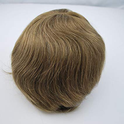 Ready Made Light Brown 6# Mens Remy Human Hair Toupee Wig Hairpiece for Men