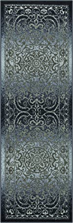 Maples Rugs Pelham Vintage Runner Rug Non Slip Washable Hallway Entry Carpet [Made in USA], 1'8 x 5, Navy/Grey