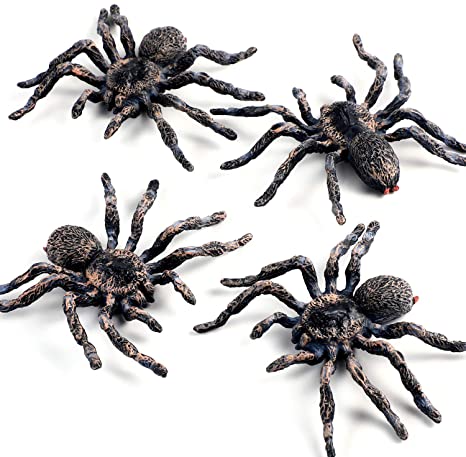 4 Pieces Realistic Spider Figures Giant Spider Action Model Plastic Animal Spider Figures Lifelike Educational Learning for Boys, Halloween Prank Props Party Supplies