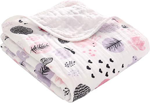Soft & Cozy Two Layers Muslin Cotton Baby Swaddle Blanket, Burpy Clothes For Deep Sleep, 100x150cm Stroller Blanket for Unisex Newborn (Rabbit)