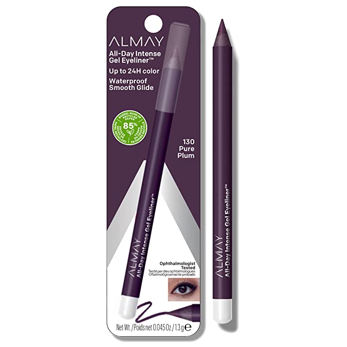 Gel Eyeliner by Almay, Waterproof, Fade-Proof Eye Makeup, Easy-to-Sharpen Liner Pencil, 130 Pure Plum, 0.028 Oz