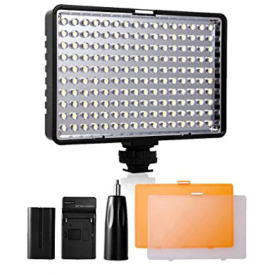 LED Video Light, SAMTIAN [Rechargeable Battery Included] Camera Panel Light with 160pcs LED Dimmable High Power and 2 Filters for Canon Nikon Pentax Panasonic Sony Samsung and Olympus Digital SLR