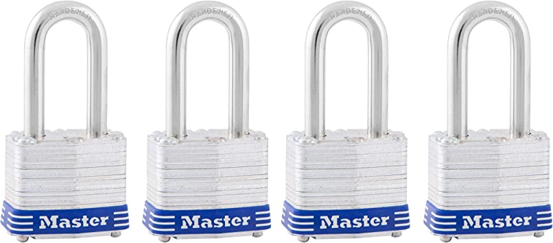 Master Lock 3QLF Keyed-Alike Padlock, 1-9/16-Inch Wide 1-1/2-Inch Shackle, 4-Pack