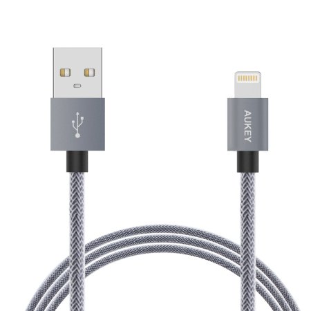 AUKEY USB Cable Apple MFI Certified Nylon Braided 8 Pin Lightning 1m  33ft Charging Cable with Aluminum Connector for Apple iPhone iPad and iPod
