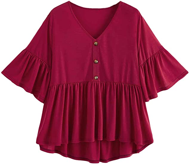 Milumia Women's Plus Size Floral Print Flounce Sleeve Peplum Blouse Top Shirts