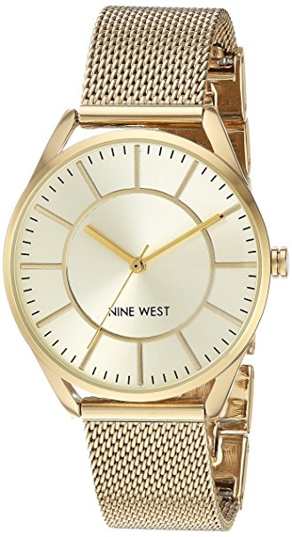 Nine West Women's NW/1922CHGB Gold-Tone Mesh Bracelet Watch