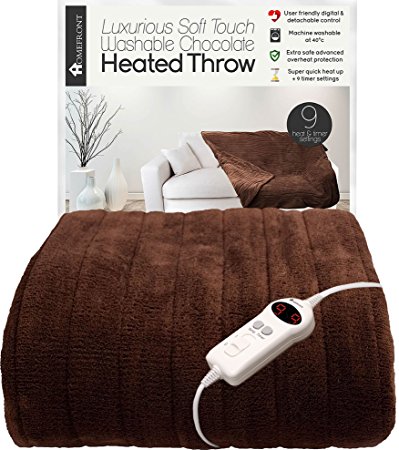 Homefront Pure Luxury Soft Washable Electric Heated Chocolate Throw (160 x 120 cms)