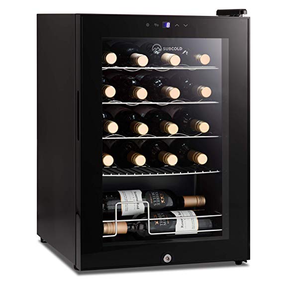Subcold Viva20 LED – Table-Top Wine Fridge Black | 3-18°C | 20 Bottle Capacity | 57L Counter-Top Cooler | LED   Lock & Key | Glass Door Drinks Cellar | Single-Zone