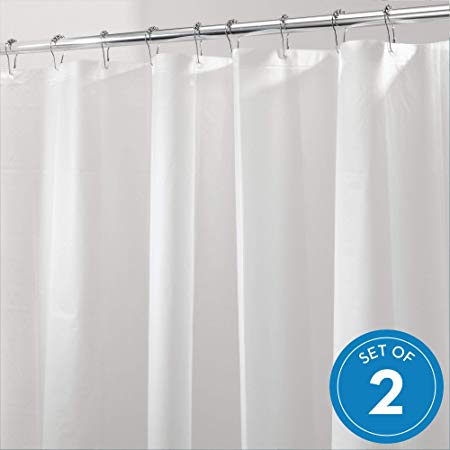 InterDesign PEVA Plastic Shower Bath Liner, Mold and Mildew Resistant for use Alone or with Fabric Curtain for Master, Kid's, Guest Bathroom, 72 x 72 Inches, Set of 2 White