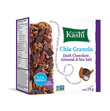 Kashi Chia Chocolate Almond and Sea Salt Chewy Granola Bar Non-GMO 5 Bars, 175g box