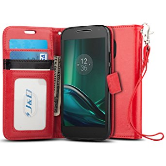 Moto G4 Play Case, J&D [Wallet Stand] [Slim Fit] Heavy Duty Protective Shock Resistant Wallet Case for Moto G4 Play - Red