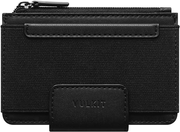 VULKIT Slim Minimalist Wallet Front Pocket Wallets with Elastic Band & ID Window Credit Card Holder for Men & Women, Black
