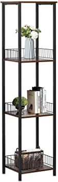 VECELO 4 Tier Corner Shelf, 55" Tall Display Rack Freestanding Storage Organizer with Industrial Frame for Living Room, Bathroom,Home and Office, Black and Brown